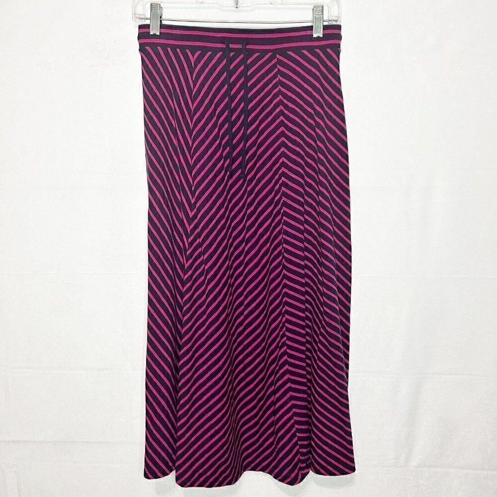 Talbots A-Line Maxi Skirt Stretch Knit Elastic Waist Size XS Navy Pink Striped